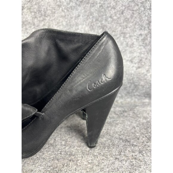 Coach Heels Womens Size 7 Black Mezzanine Foldover Leather Cone Heel Booties - Picture 2 of 11
